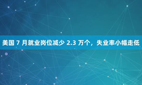 美国 7 月就业岗位减少 2.3 万个，失业率小幅走低