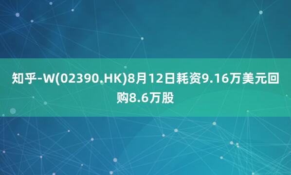 知乎-W(02390.HK)8月12日耗资9.16万美元回购8.6万股