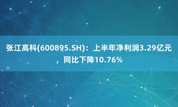 张江高科(600895.SH)：上半年净利润3.29亿元，同比下降10.76%