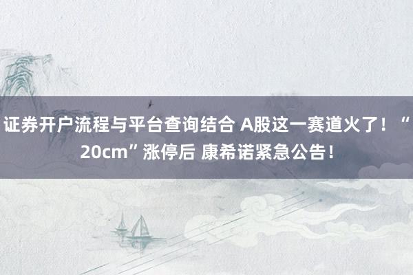 证券开户流程与平台查询结合 A股这一赛道火了!“20cm”涨停后 康希诺紧急公告!