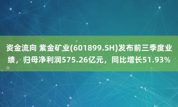 资金流向 紫金矿业(601899.SH)发布前三季度业绩，归母净利润575.26亿元，同比增长51.93%