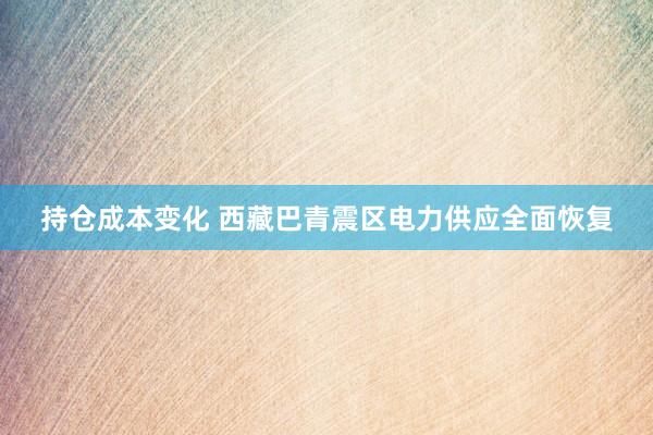 持仓成本变化 西藏巴青震区电力供应全面恢复